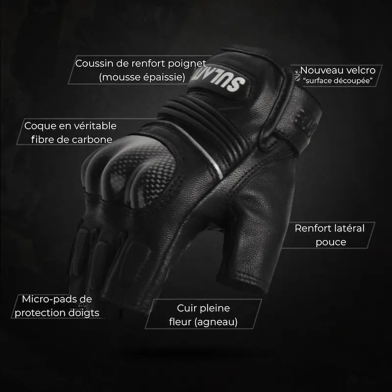 Gants Moto Mitaine Cuir | Coque Carbone 3D & Grip Pro