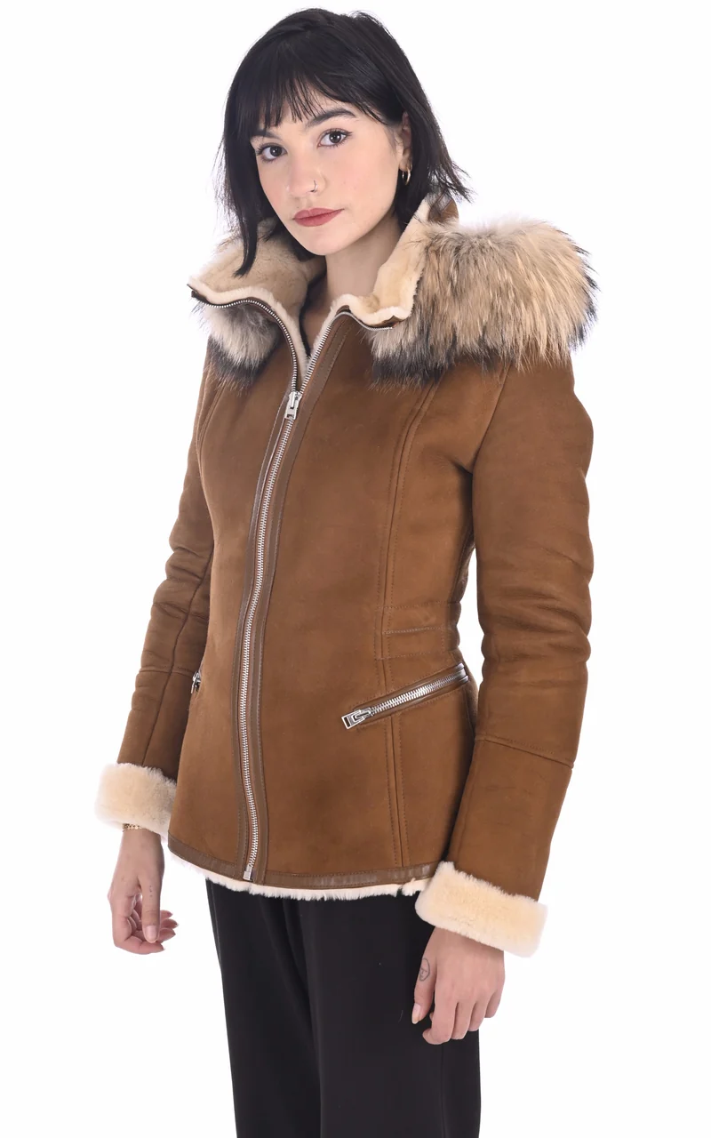 Veste peau lainée agneau camel