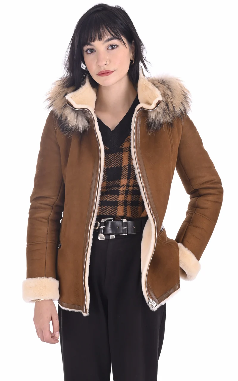 Veste peau lainée agneau camel