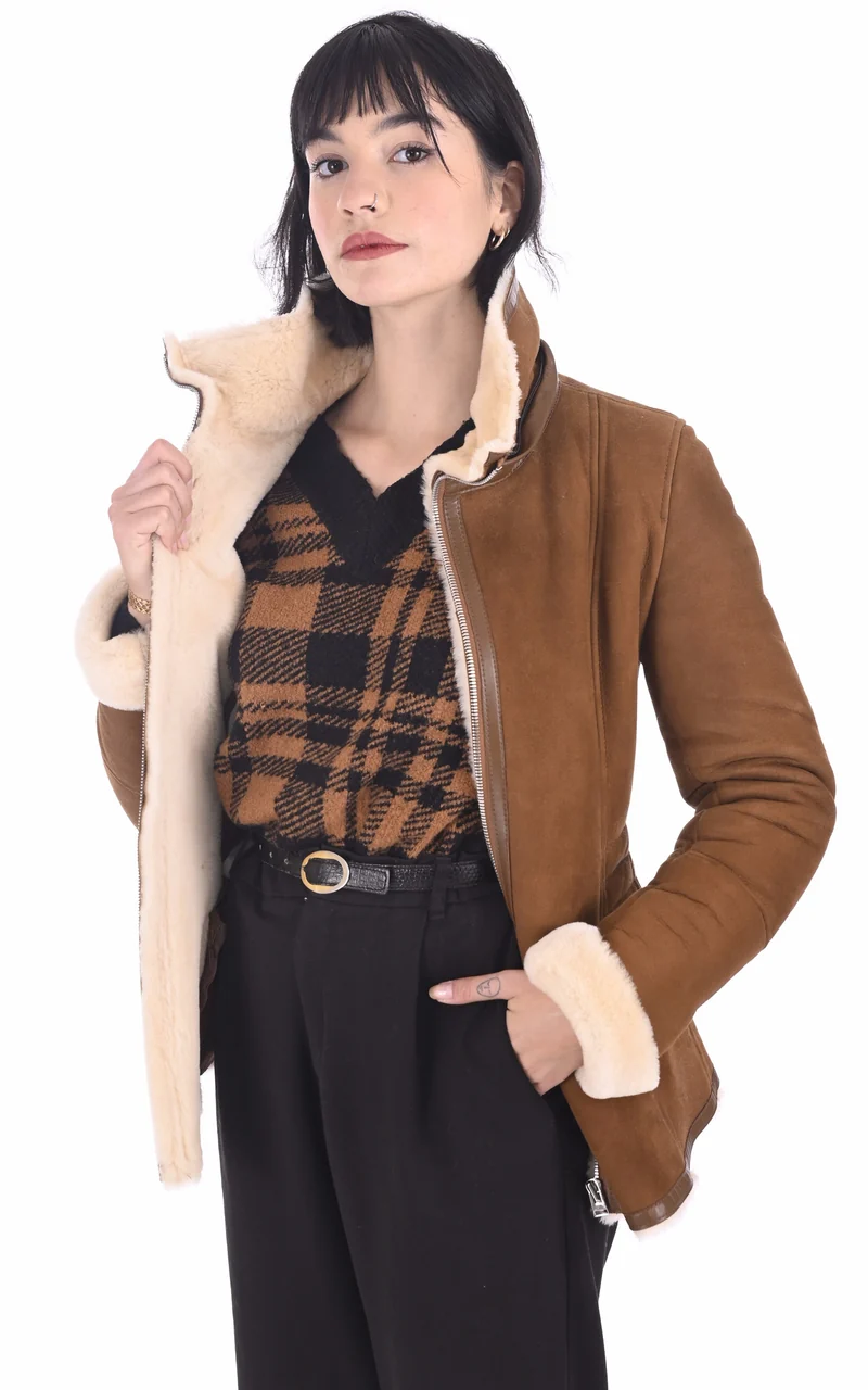 Veste peau lainée agneau camel