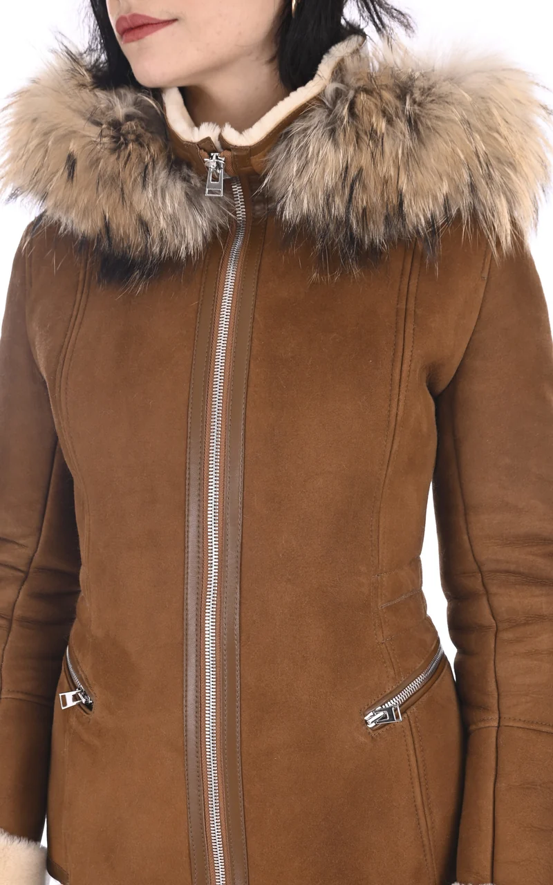 Veste peau lainée agneau camel