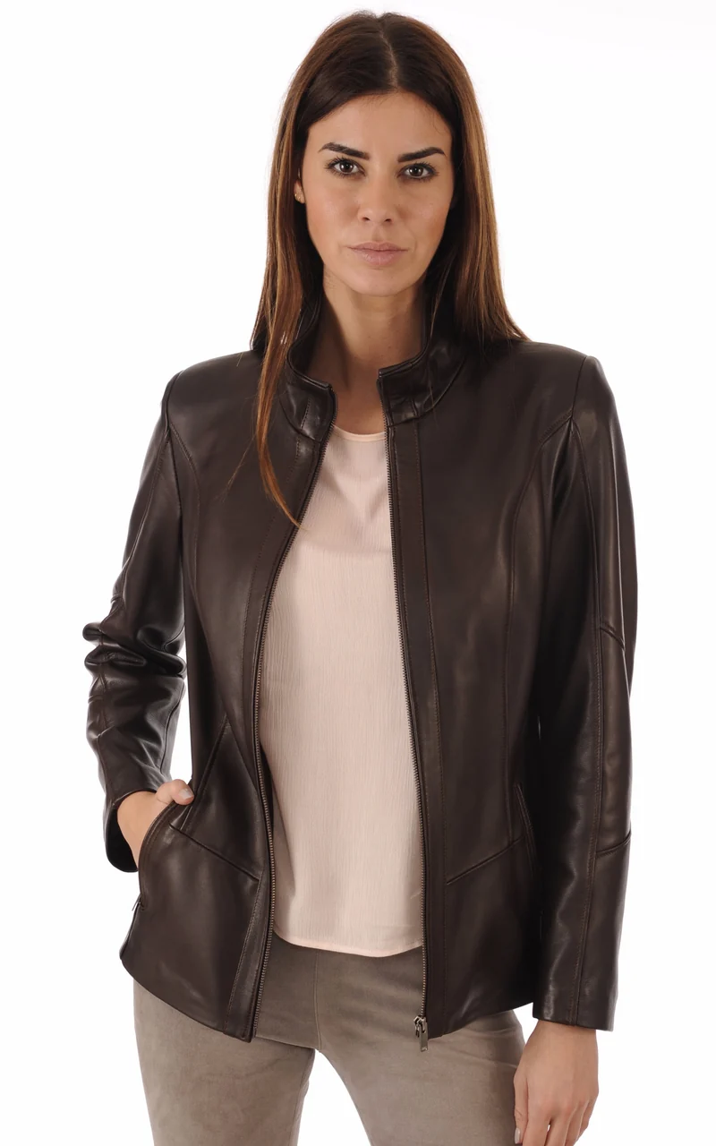 Veste cuir agneau marron