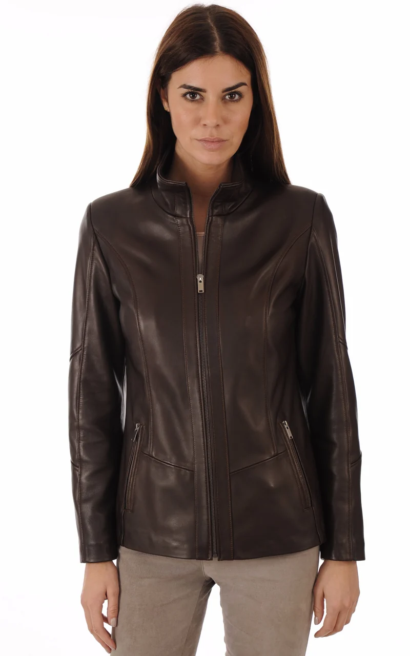 Veste cuir agneau marron