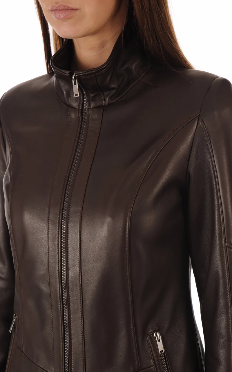 Veste cuir agneau marron