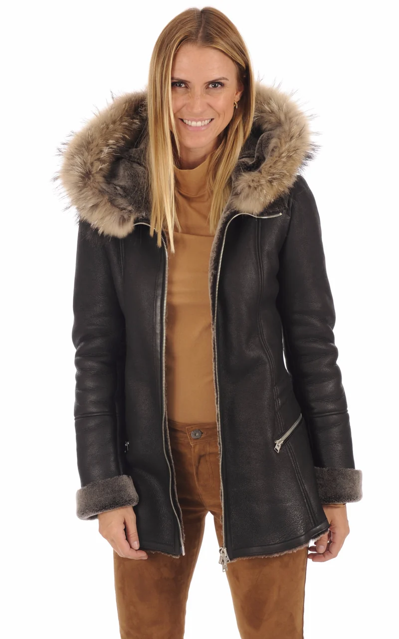 Veste ajustée agneau et fourrure noir