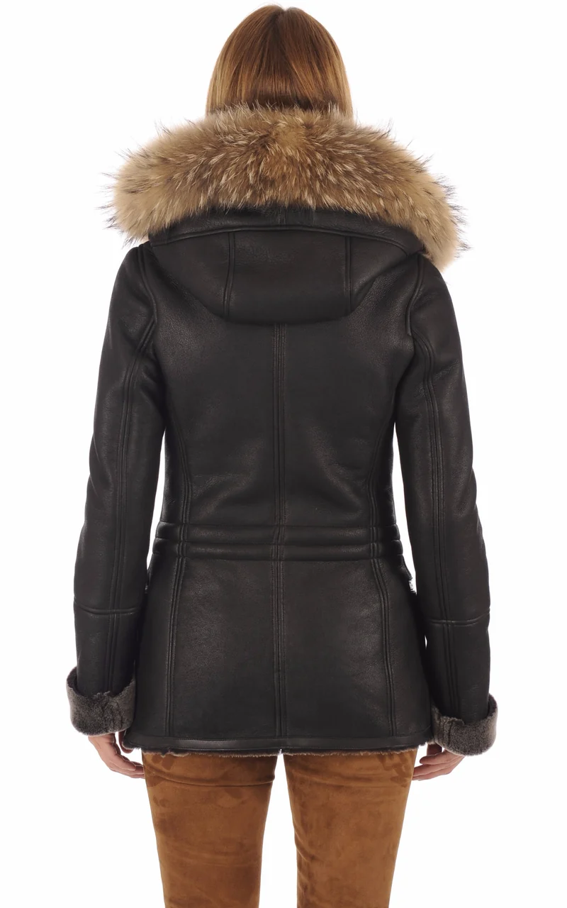 Veste ajustée agneau et fourrure noir