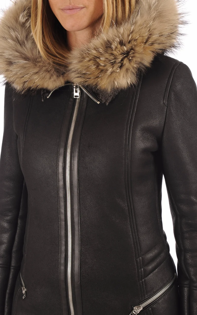 Veste ajustée agneau et fourrure noir