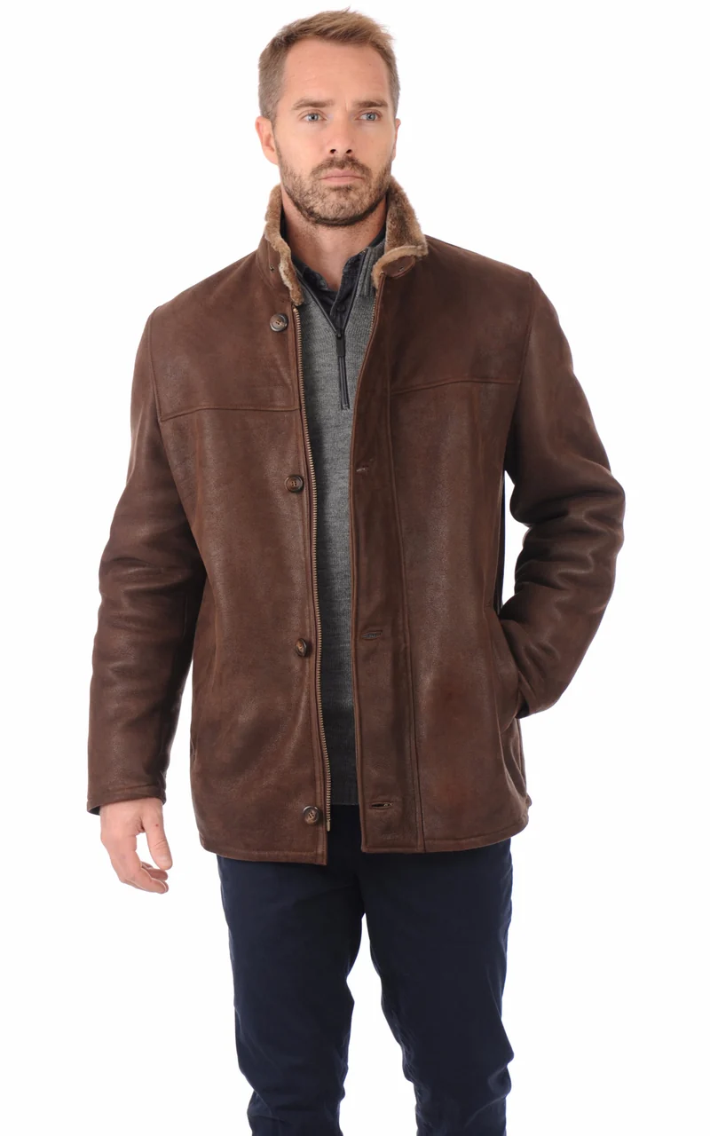 Veste agneau mérinos Marco marron