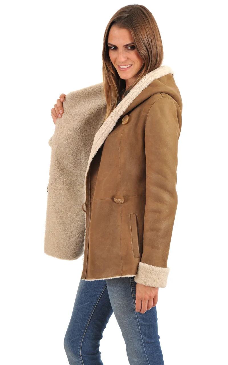Veste cintrée peau lainée camel