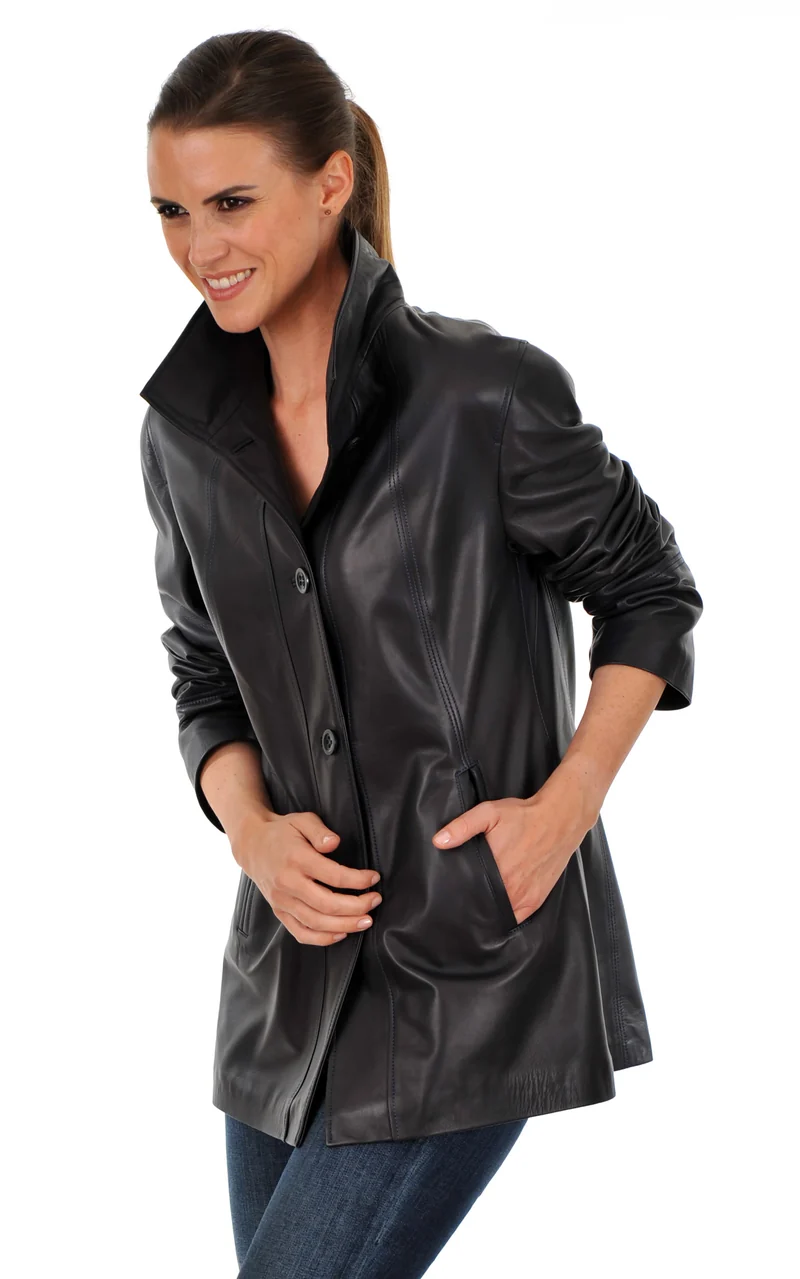 Veste cuir agneau bleu