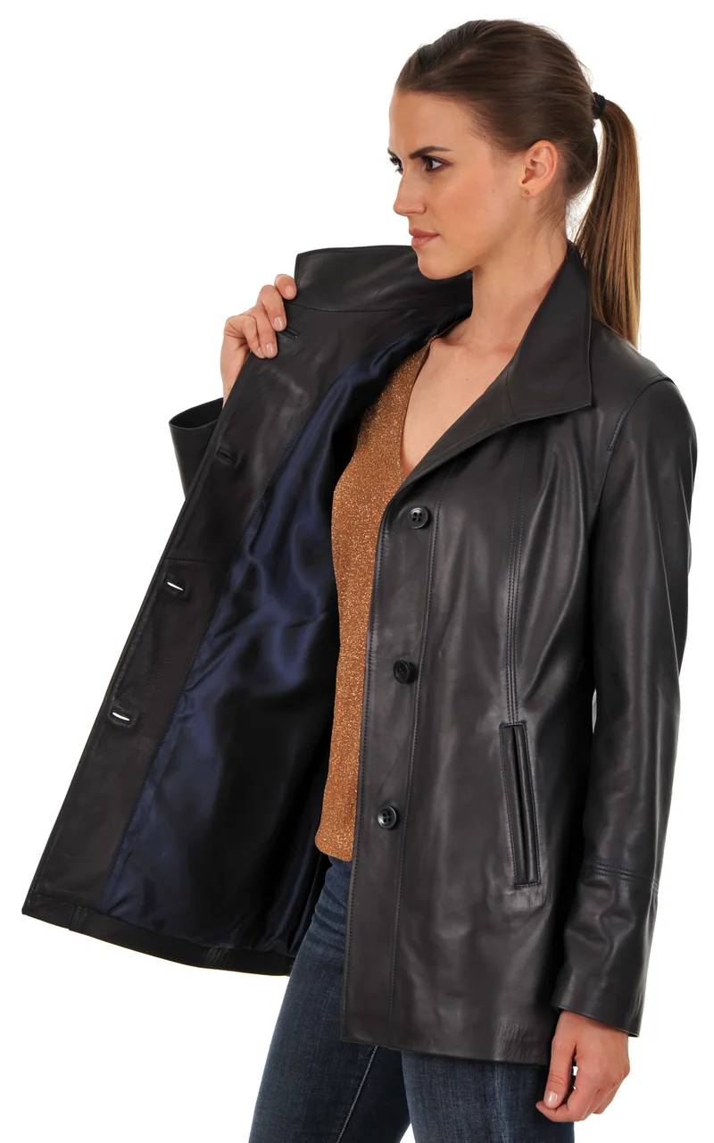Veste cuir agneau bleu