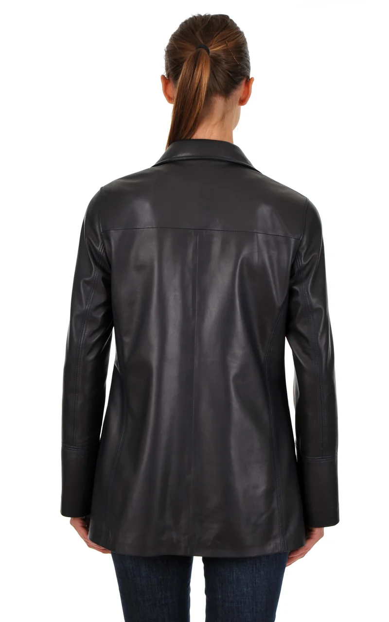 Veste cuir agneau bleu