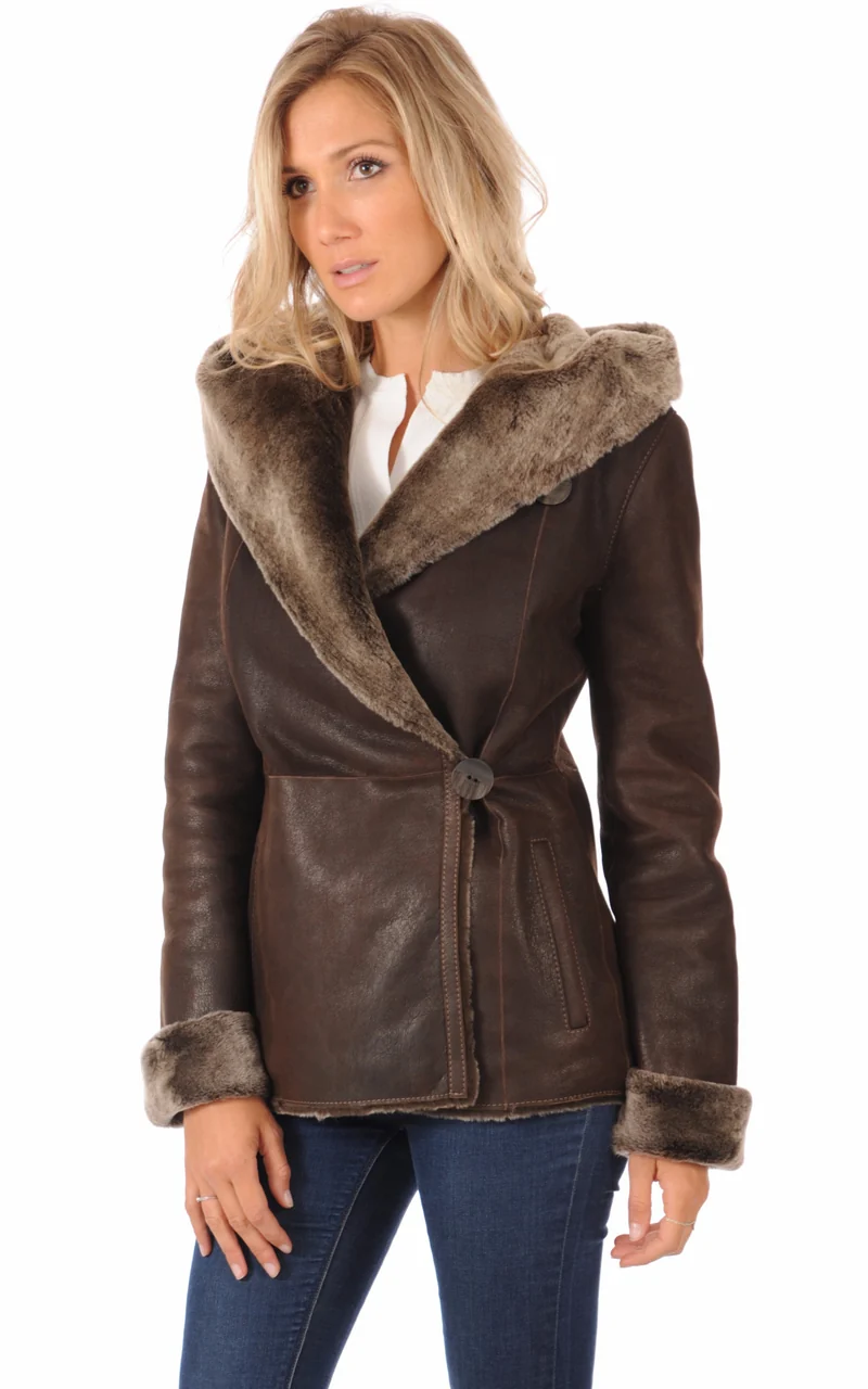 Veste cintrée peau lainée marron