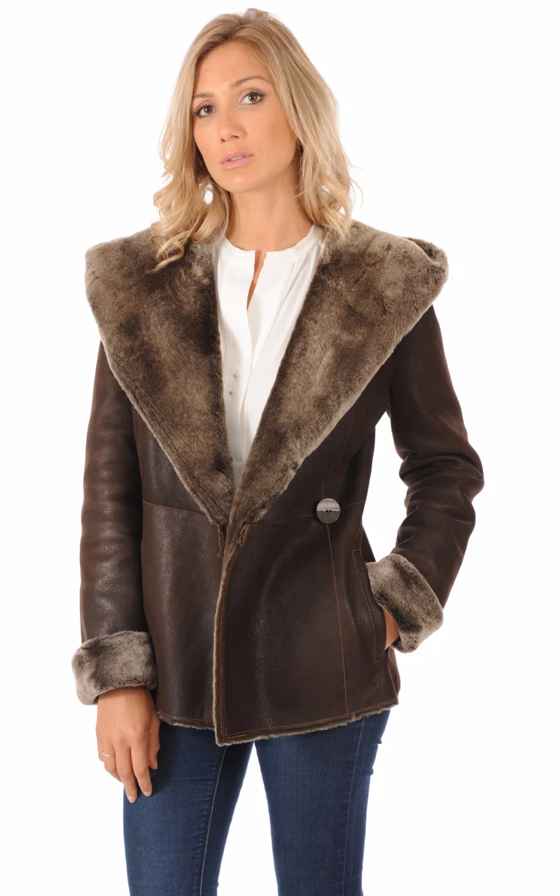 Veste cintrée peau lainée marron