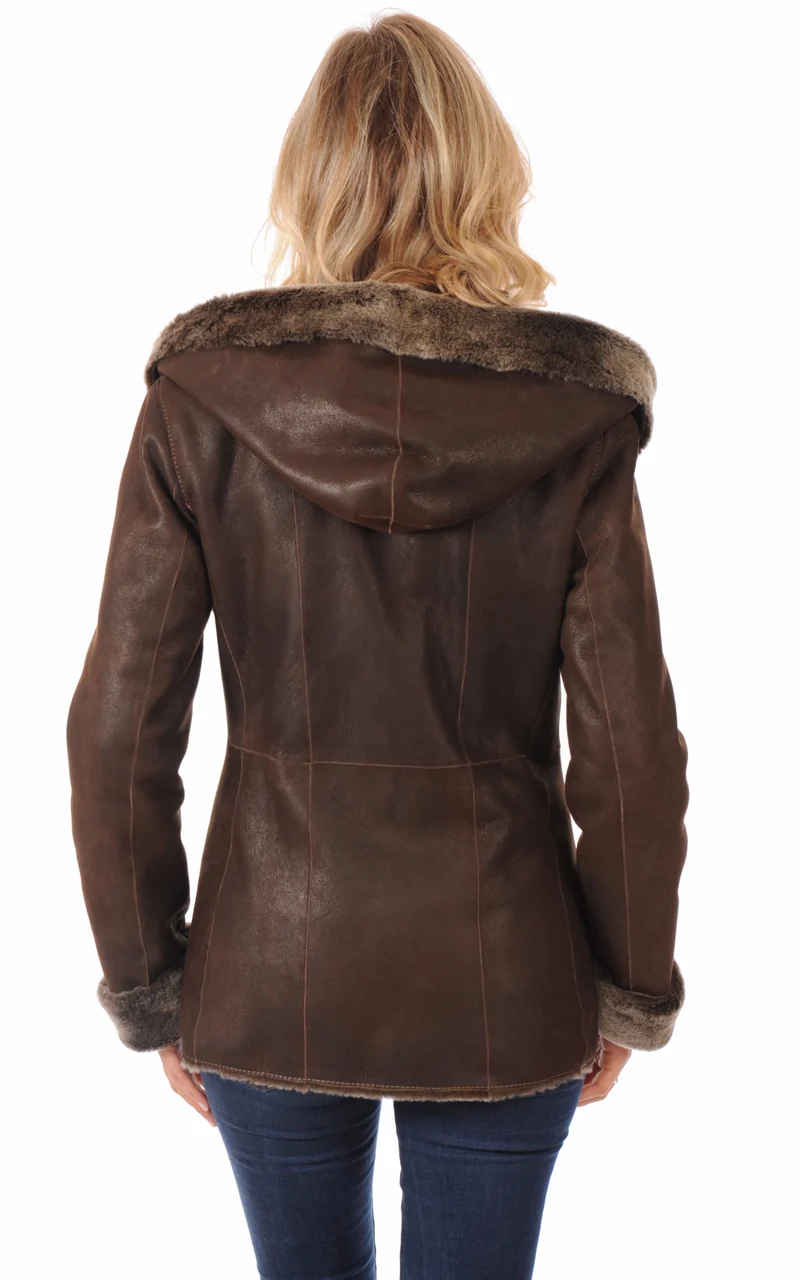 Veste cintrée peau lainée marron