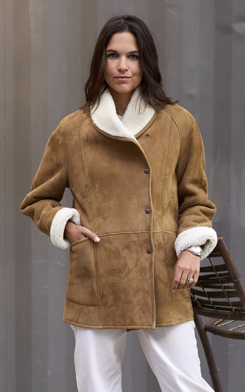 Veste peau lainée Serena Corto daim camel