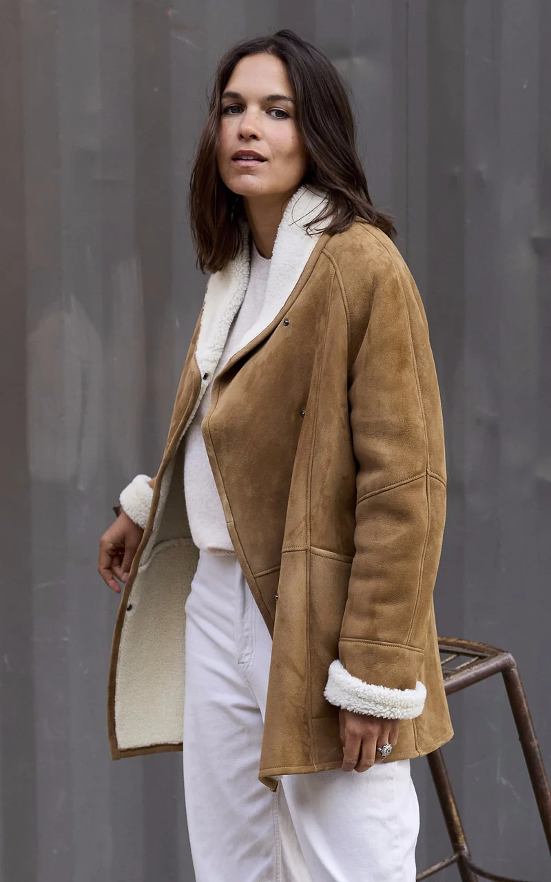 Veste peau lainée Serena Corto daim camel