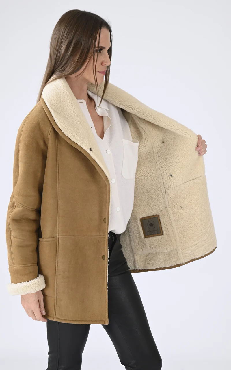 Veste peau lainée Serena Corto daim camel