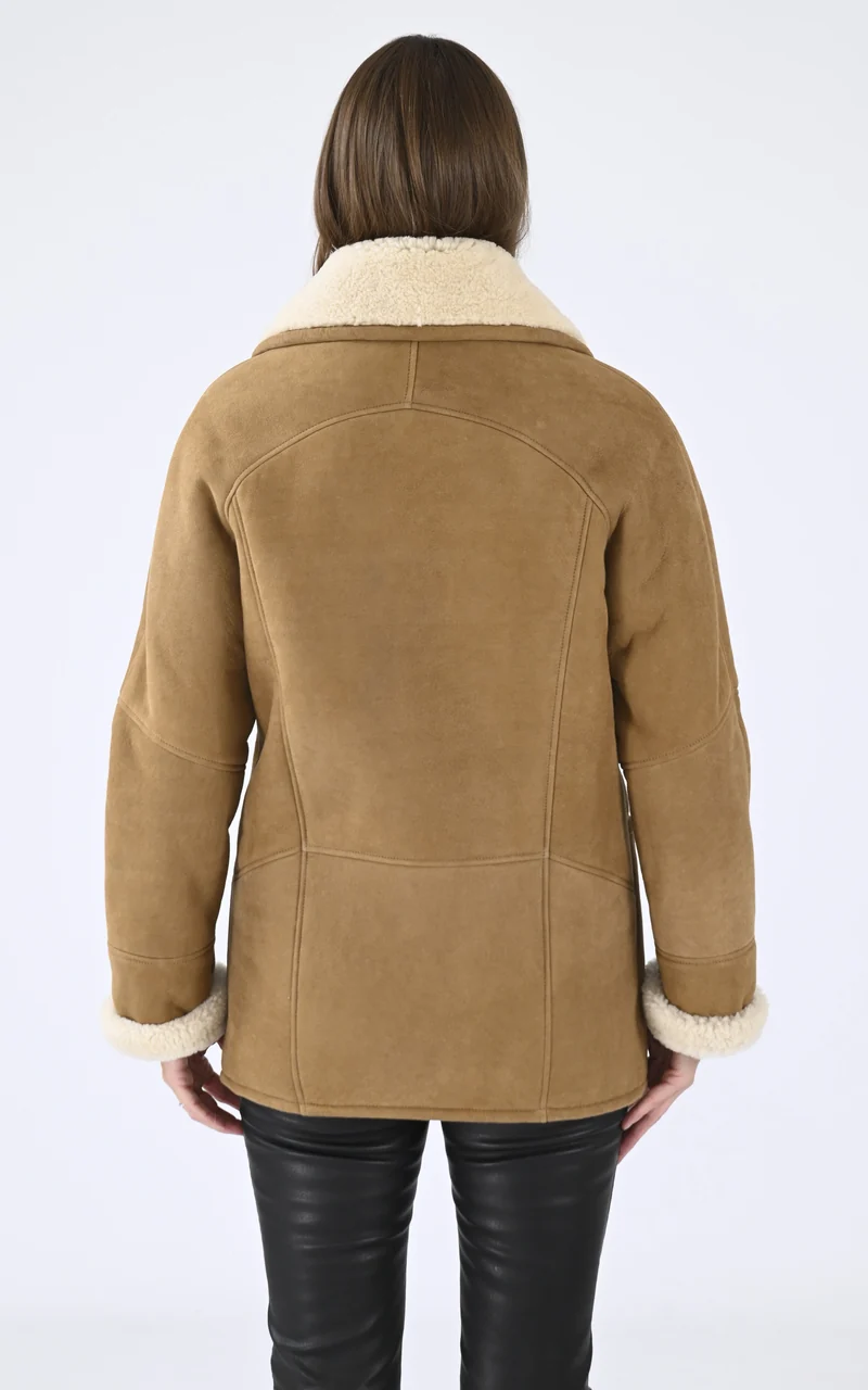 Veste peau lainée Serena Corto daim camel