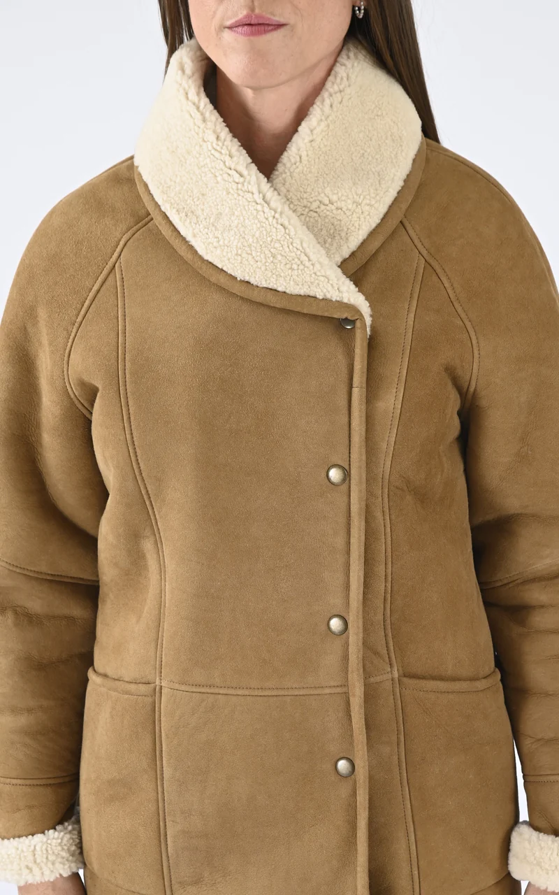 Veste peau lainée Serena Corto daim camel