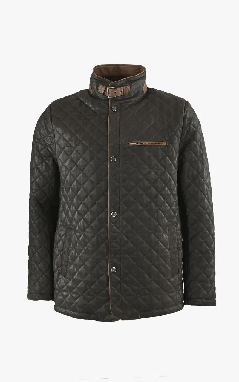 Veste cuir matelassée marron