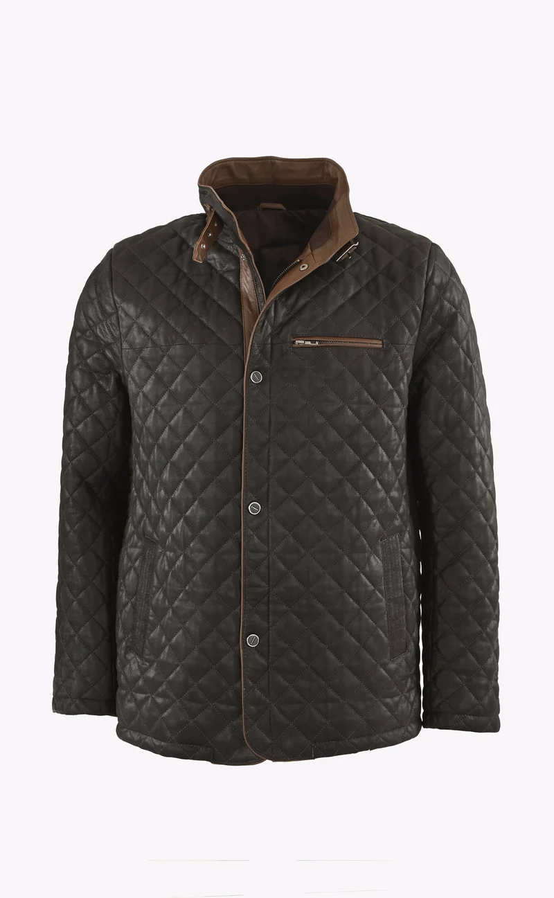 Veste cuir matelassée marron