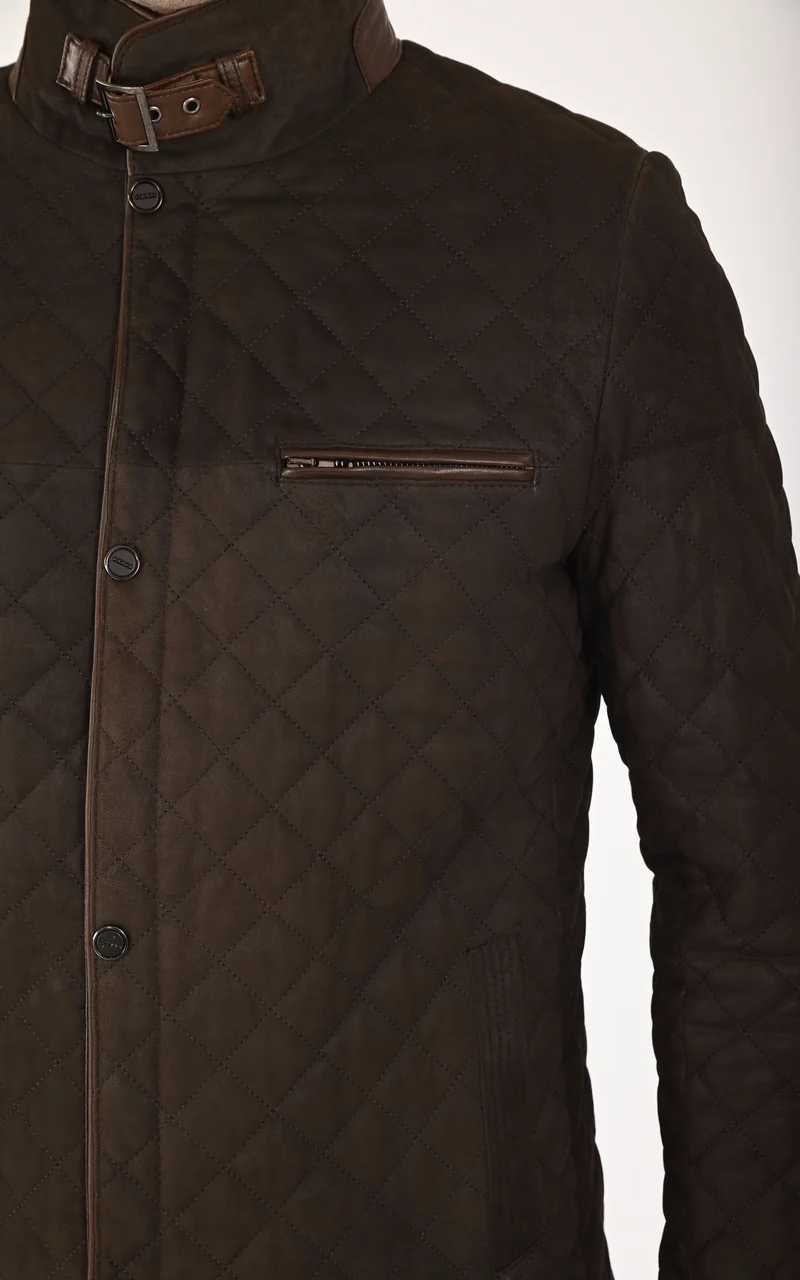 Veste cuir matelassée chocolat