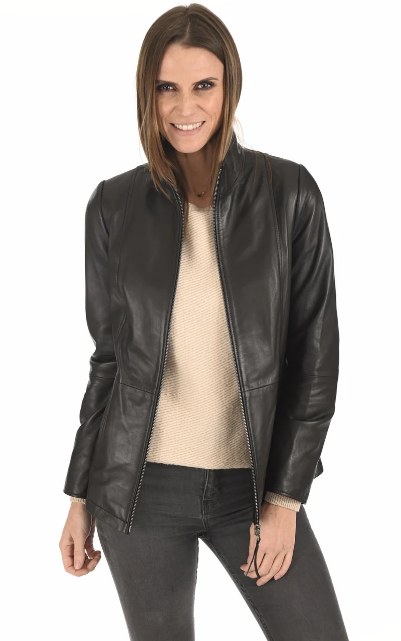 Veste en cuir d'agneau noir