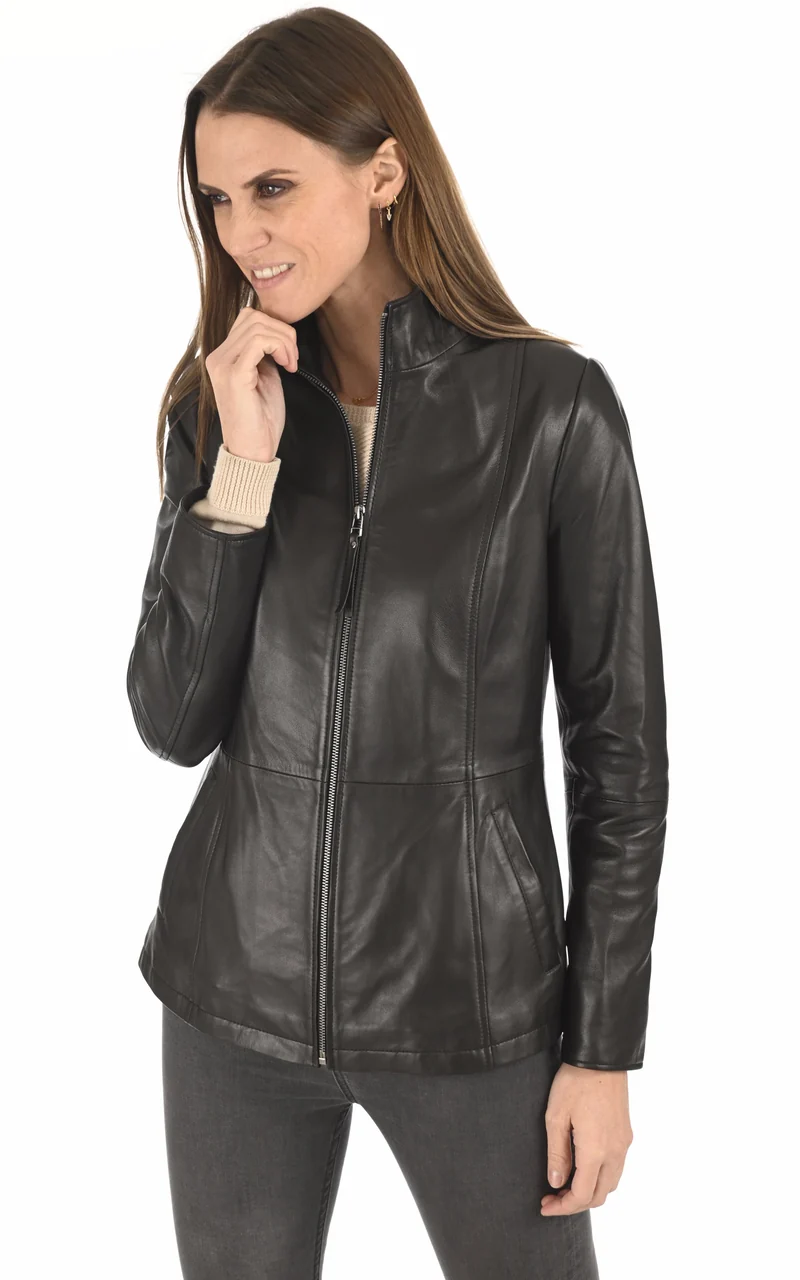 Veste en cuir d'agneau noir