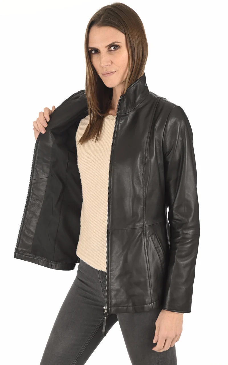 Veste en cuir d'agneau noir