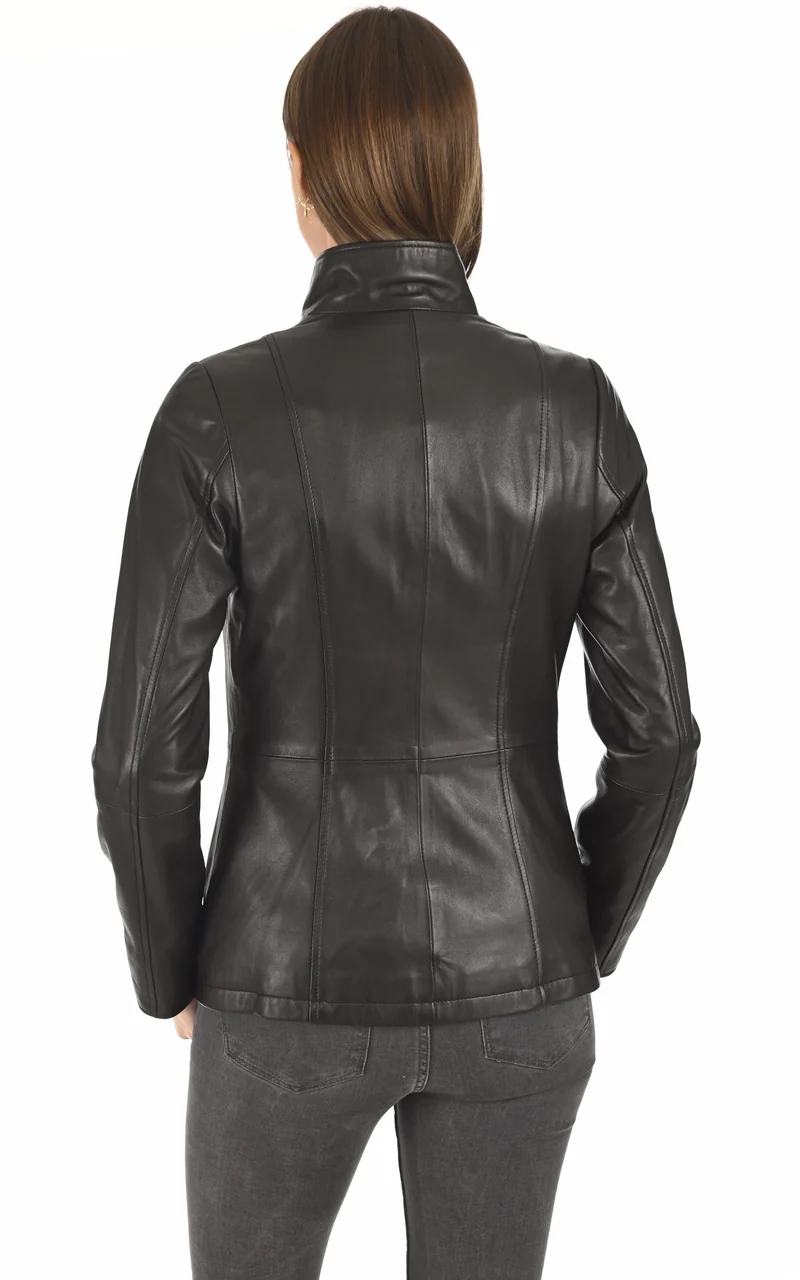 Veste en cuir d'agneau noir