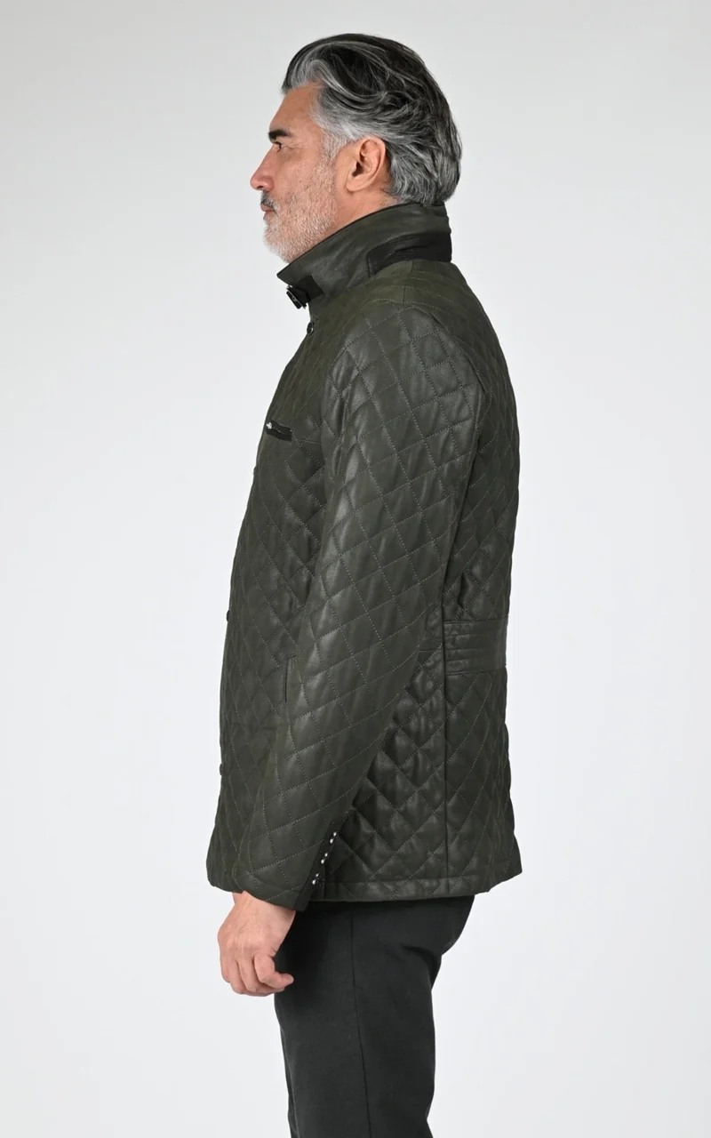 Veste cuir matelassée vert foncé