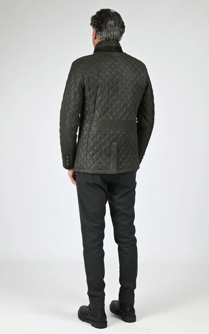 Veste cuir matelassée vert foncé