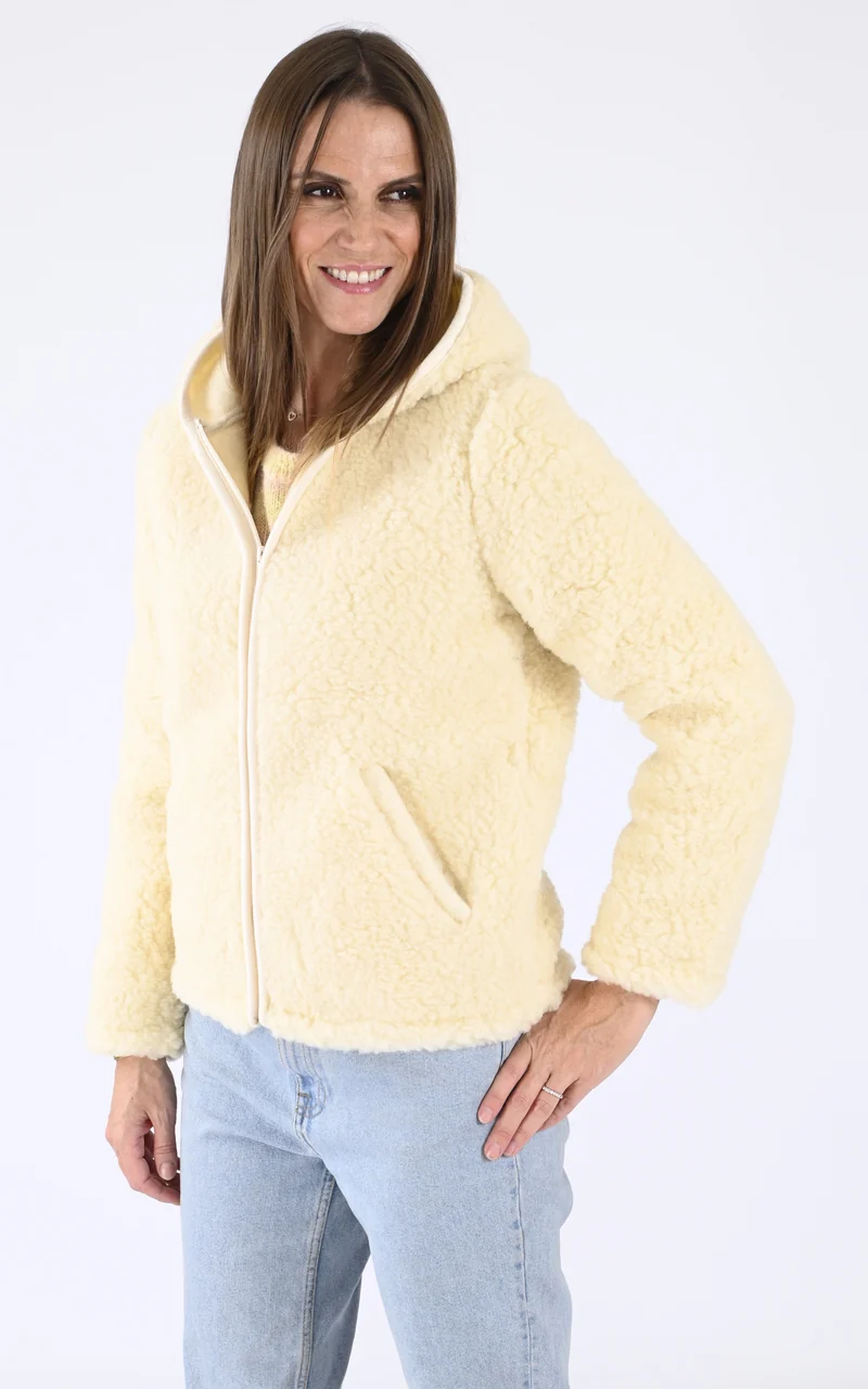 Veste capuche laine agneau beige