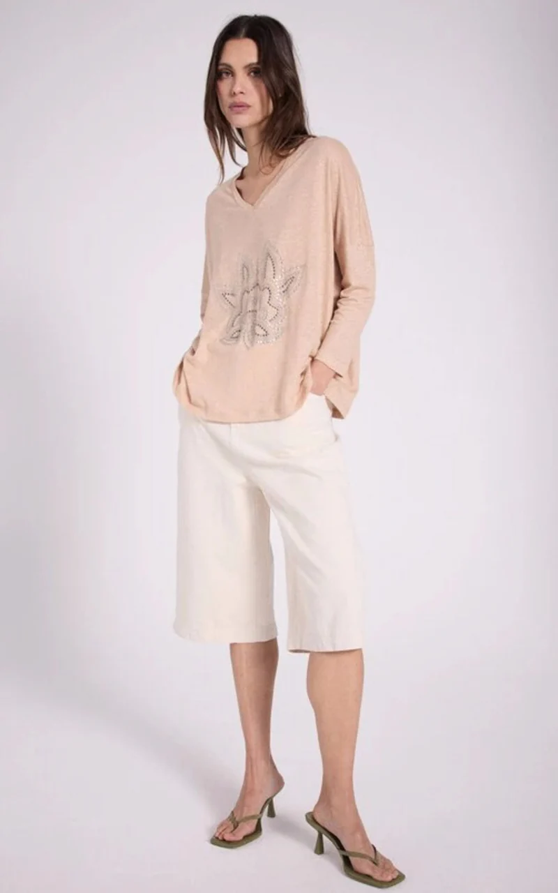 T-shirt manches longues beige
