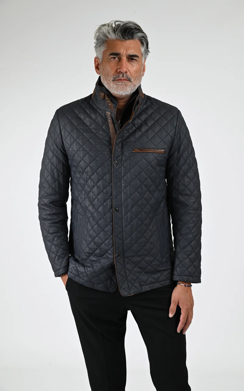 Veste cuir matelassée bleu