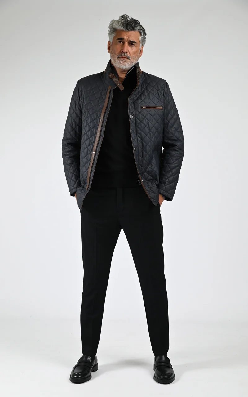 Veste cuir matelassée bleu