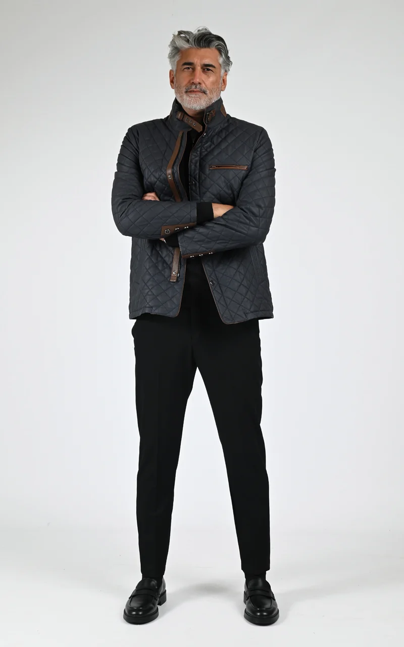 Veste cuir matelassée bleu