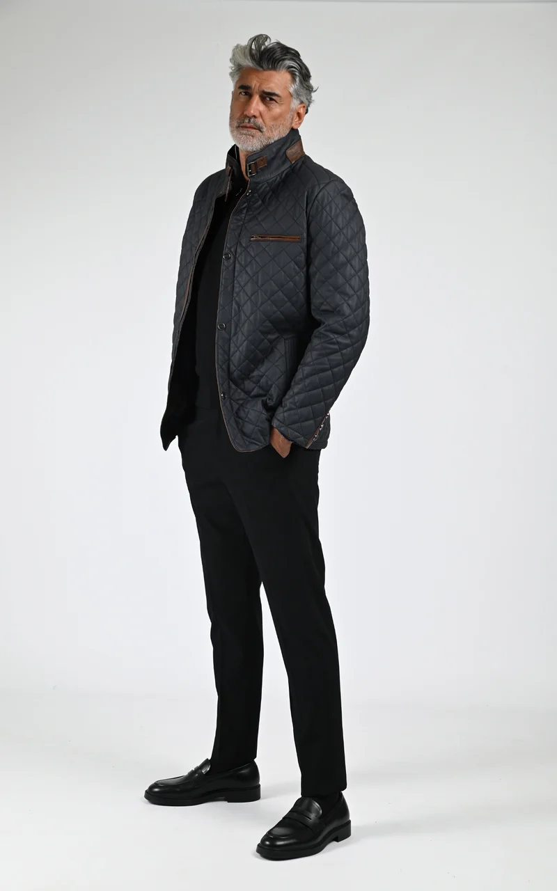 Veste cuir matelassée bleu