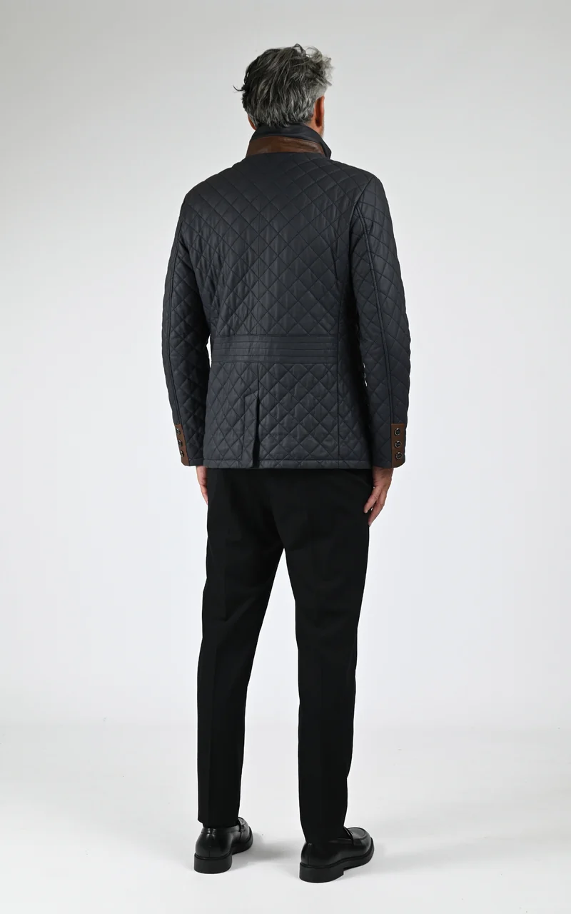Veste cuir matelassée bleu