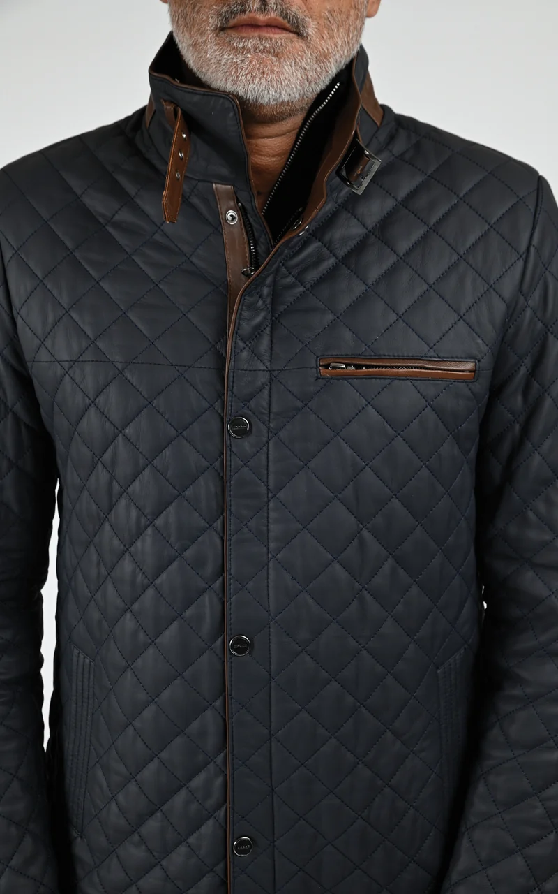 Veste cuir matelassée bleu
