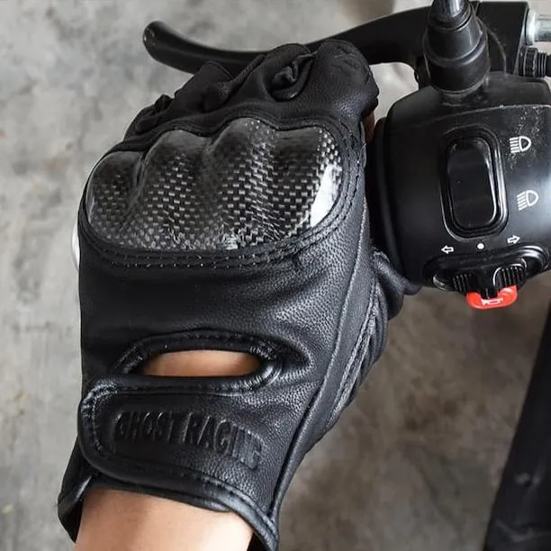 Gants Mitaine moto cuir avec Coque Carbone