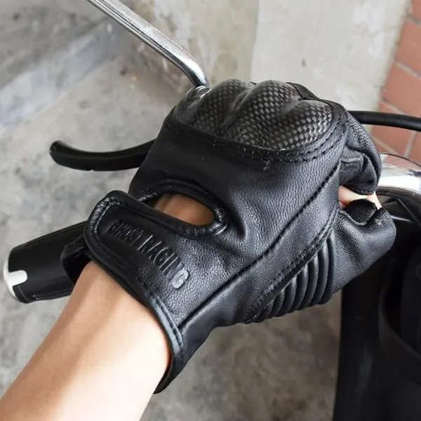 Gants Mitaine moto cuir avec Coque Carbone