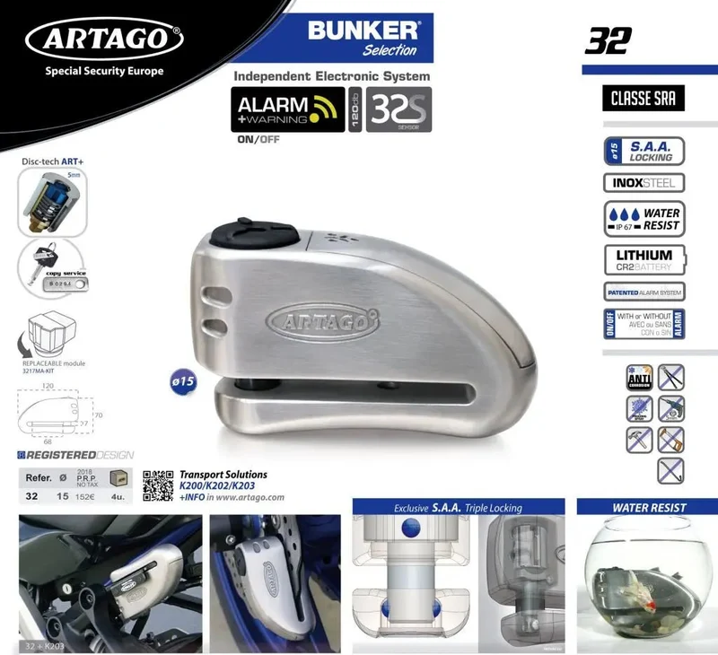 Antivol moto SRA avec alarme - Bloque Disque