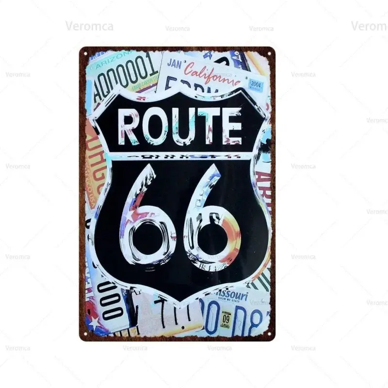 Plaque décorative métallique Route 66