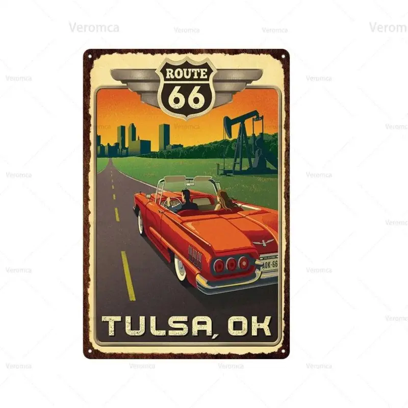 Plaque décorative métallique Route 66