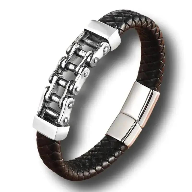 Bracelet chaine moto et cuir