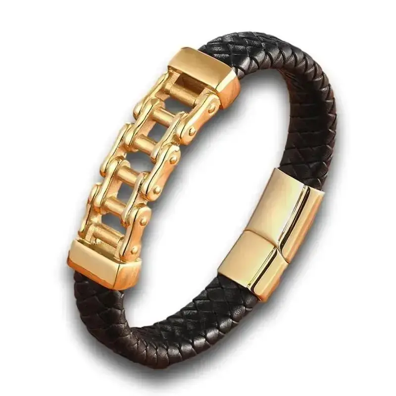 Bracelet chaine moto et cuir