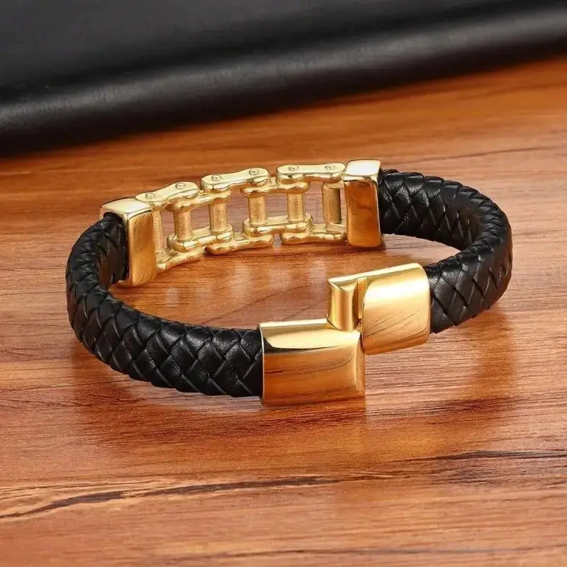 Bracelet chaine moto et cuir