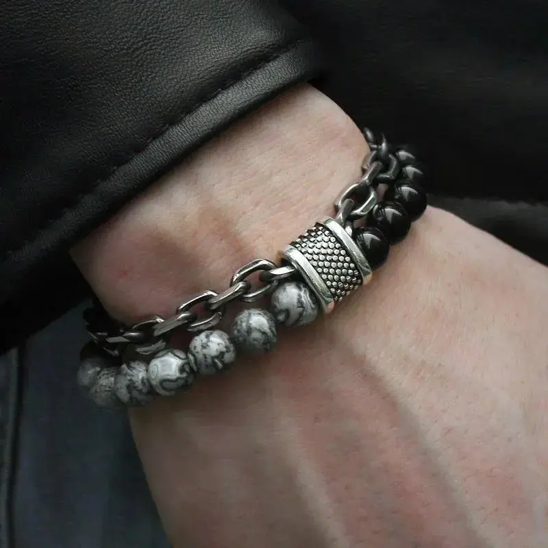 Bracelet motard chaine et pierre
